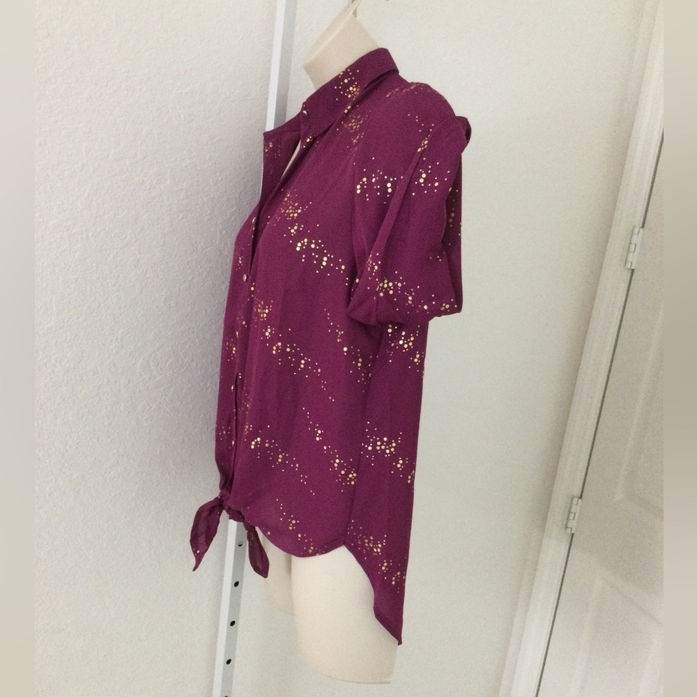 NY Collection blouse purple with gold button & metallic dots Woman 1X - Picture 4 of 12
